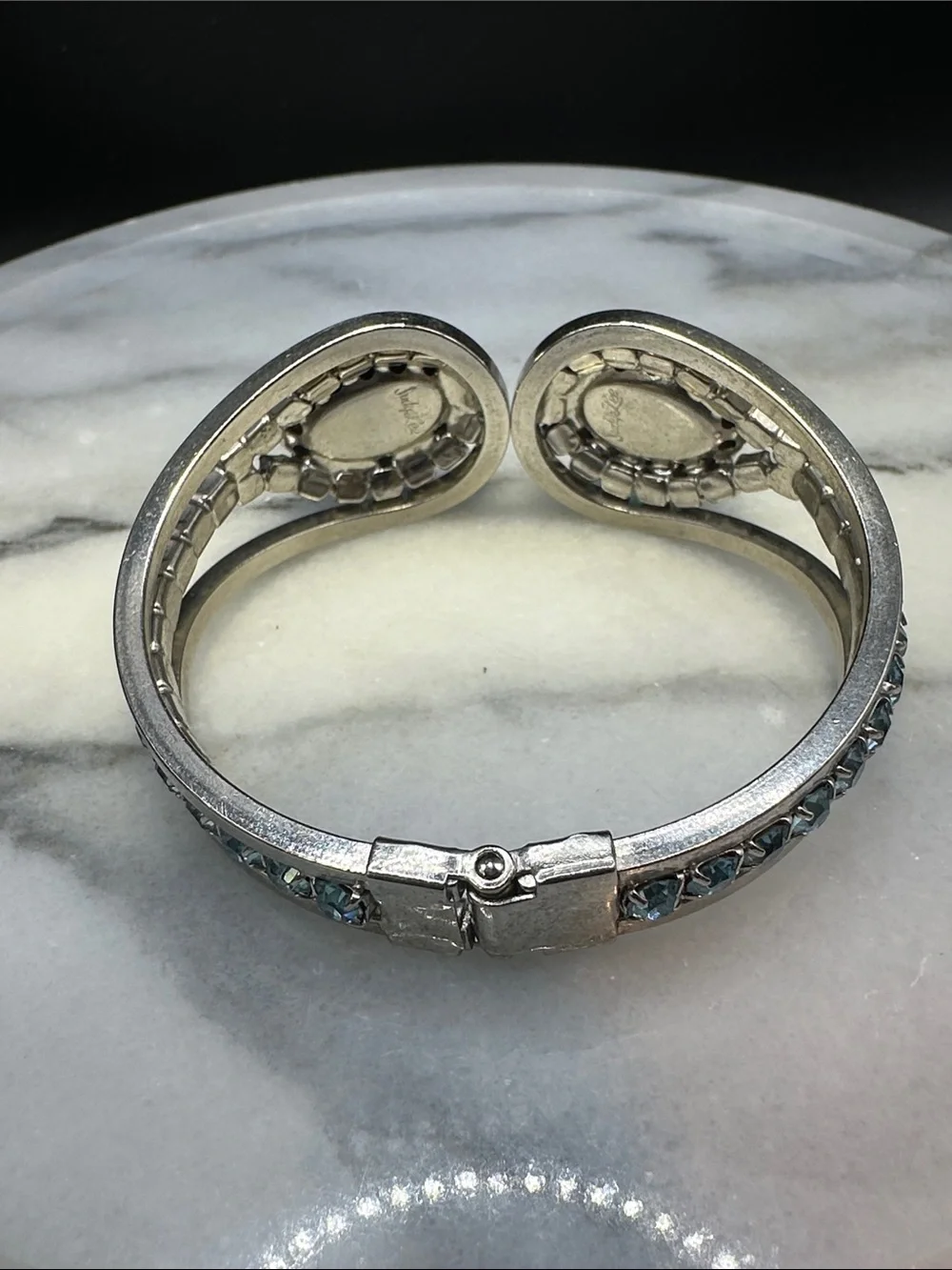 Mid Century Judy Lee Mercury Glass Clamp Rhinstone Bracelet - Picture 3 of 10